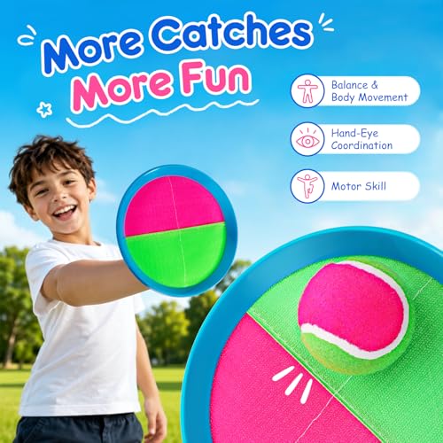EVERICH TOY Upgraded Toss and Catch Ball Game Set  Outdoor & Indoor Active Play for Kids Ages 3–12
