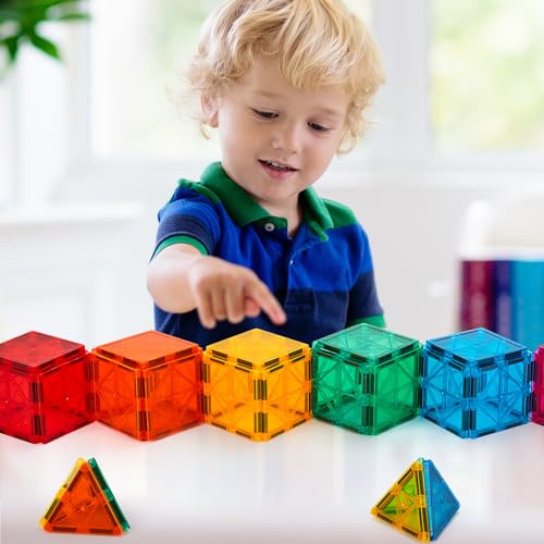 FNJO Magnetic Tiles 110-Piece STEM Building Set  Montessori-Inspired Magnetic Construction Toy for Kids