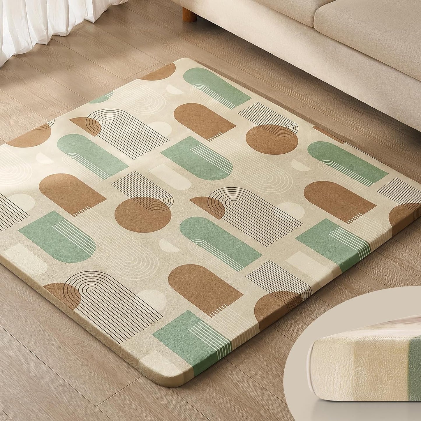 Thick Baby Play Mat 1.3'', 50x50 Playpen Mat with Removable & Washable Cover, Ultra Soft Crawling Rug for Floor, Foam Cushion & Non-Slip Backing for Kids, Toddlers