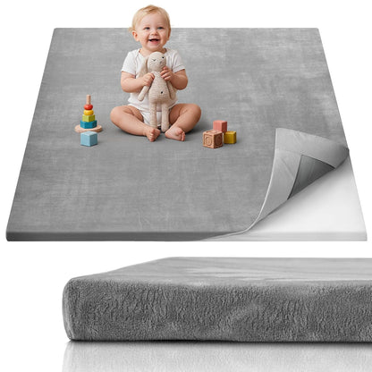 Thick Baby Play Mat 1.3'', 50x50 Playpen Mat with Removable & Washable Cover, Ultra Soft Crawling Rug for Floor, Foam Cushion & Non-Slip Backing for Kids, Toddlers
