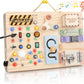 Wooden Montessori Busy Board for Toddlers – Sensory Learning Activity Board with Switches, Music Box & Locks