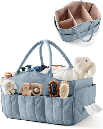 Baby Diaper Caddy with Detachable Dividers and Wipes Pocket, Lightweight Baby Caddy Organizer with Handles and 8 Pockets for Baby Stuff, Camel