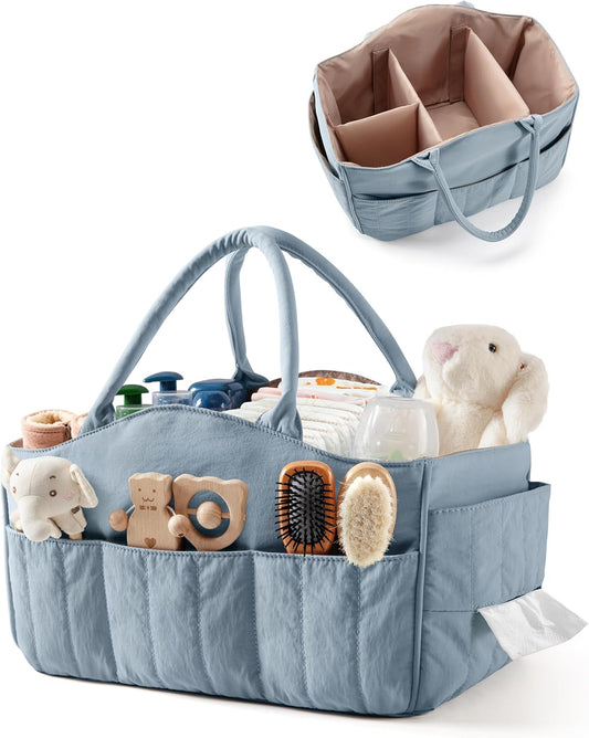 Baby Diaper Caddy with Detachable Dividers and Wipes Pocket, Lightweight Baby Caddy Organizer with Handles and 8 Pockets for Baby Stuff, Camel
