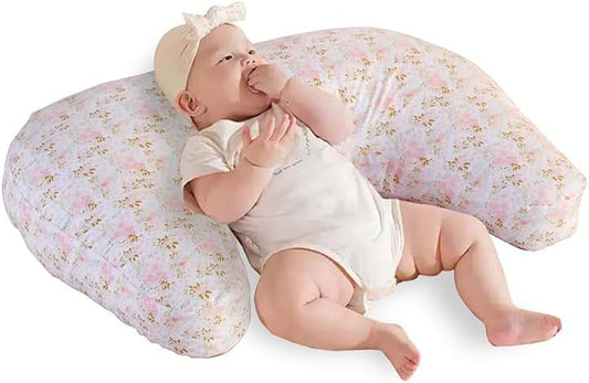 1 Piece C-Shaped Nursing Pillowcase, Breastfeeding Support Cushion Cover, Pink Floral Pattern, Polyester, Machine Washable, Infant Feeding