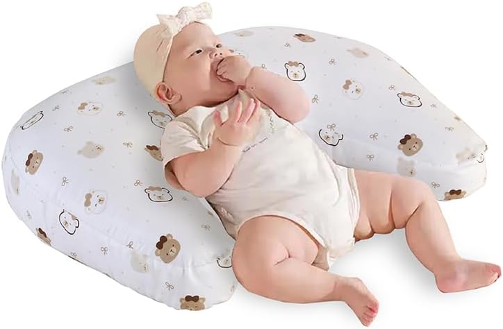 1 Piece Nursing Pillowcase, C-Shaped Breastfeeding Support Cushion Cover with Cute Bear Pattern