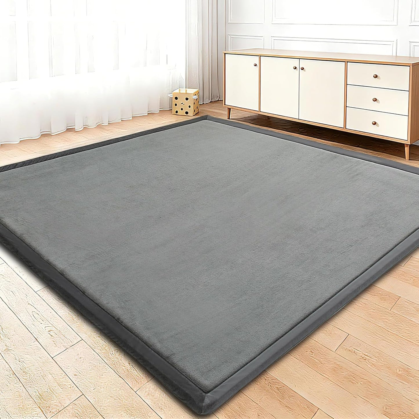 Baby Play Mat for Floor, 1.3 Inch Thick Memory Foam Tummy Time Mat with Non Slip Backing, Soft Coral Velvet 50×50 Inch Playpen Mat Crawling Tatami for Infants Toddlers Kids