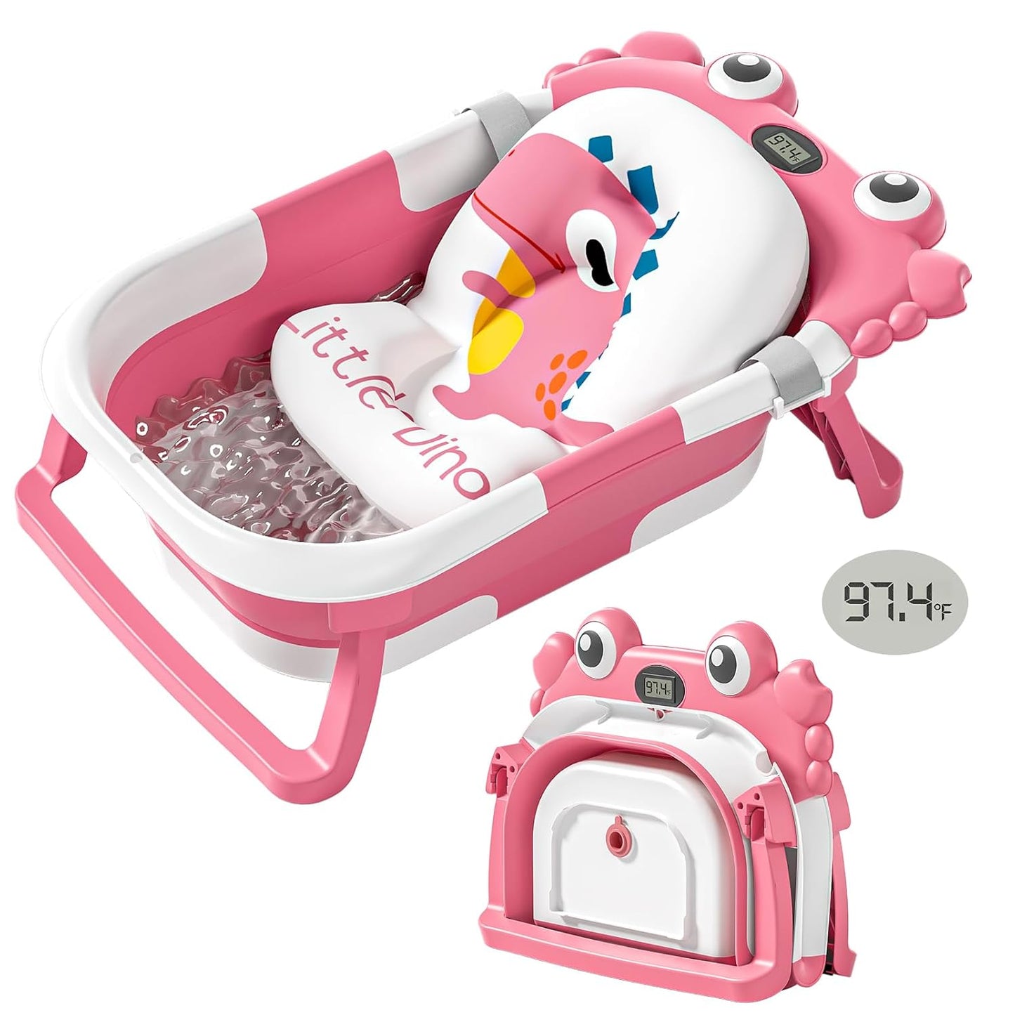 Baby Bathtub for Newborns with Thermometer and Soft Floating Cushion