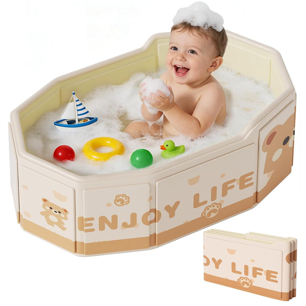 Collapsible Baby Bathtub for Shower, Portable Foldable Toddler Bath Tub with Non-Slip Base, Compact Travel Essentials for Kids & Infants, Easy Storage in Small Spaces