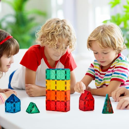 FNJO Magnetic Tiles 110-Piece STEM Building Set  Montessori-Inspired Magnetic Construction Toy for Kids
