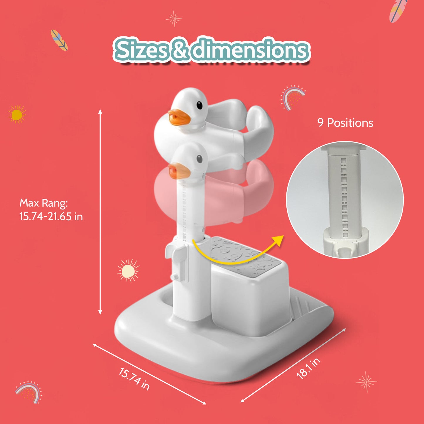 BEBECAN Adjustable Baby Shower Standing Support with Seat & Anti-Slip Base for Bath Tub, 2 in 1 Stand Up Safe Bathing for 6–36 Months, Free Mother Hands with Shower Holder