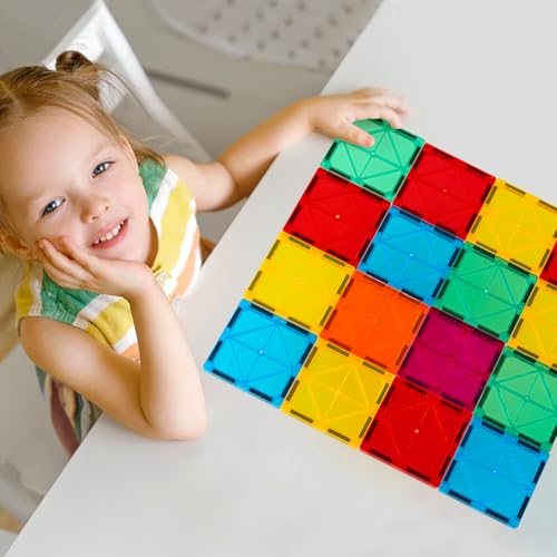 FNJO Magnetic Tiles 110-Piece STEM Building Set  Montessori-Inspired Magnetic Construction Toy for Kids