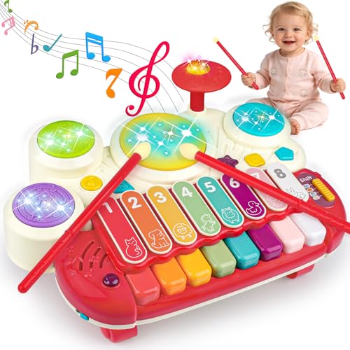 AugToy 3-in-1 Musical Toys for Toddlers  Piano, Xylophone & Drum Set for Kids Ages 1–3