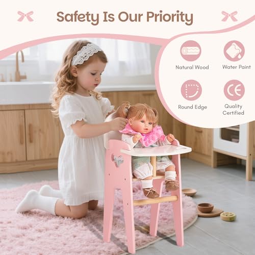 Wooden Baby Doll High Chair Feeding Set | Pretend Play Toy for Kids