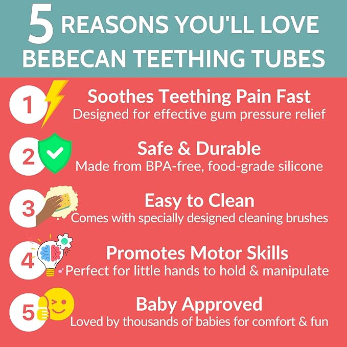 BEBECAN Teething Tubes - Soft Silicone Baby Teethers Set