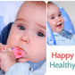 BEBECAN Silicone Baby Remote Teether in pink being used by a happy baby with a healthy smile