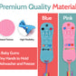 BEBECAN Silicone Baby Remote Teether in blue pink and black with raised texture and flexible material