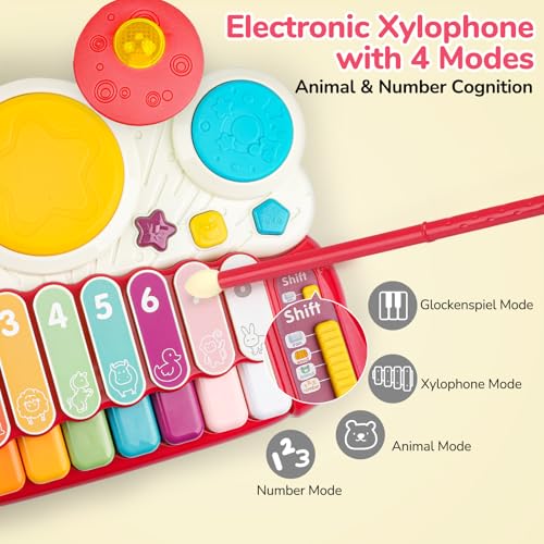 AugToy 3-in-1 Musical Toys for Toddlers  Piano, Xylophone & Drum Set for Kids Ages 1–3