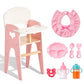 Wooden Baby Doll High Chair Feeding Set | Pretend Play Toy for Kids
