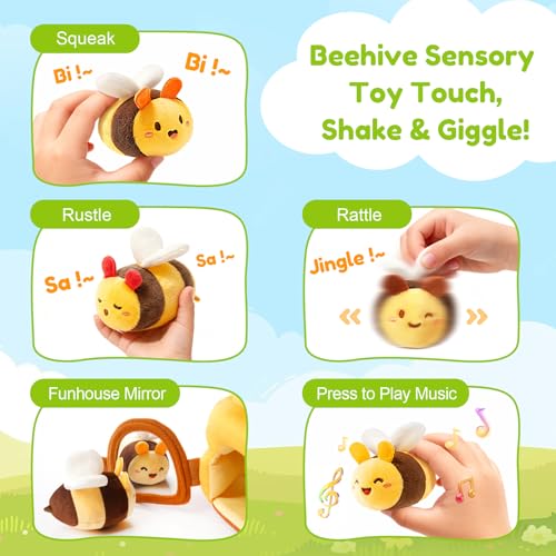 Montessori Beehive Sensory Toy | 5 Plush Bees for Babies 6-12 Months
