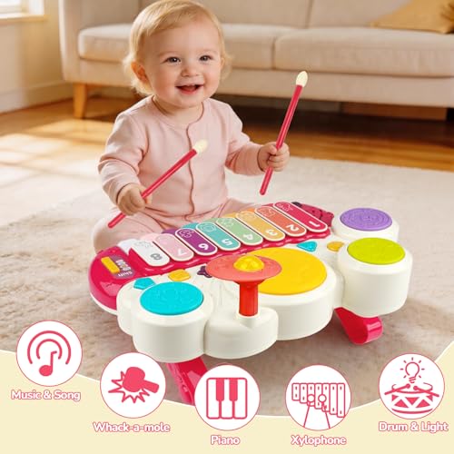 AugToy 3-in-1 Musical Toys for Toddlers  Piano, Xylophone & Drum Set for Kids Ages 1–3