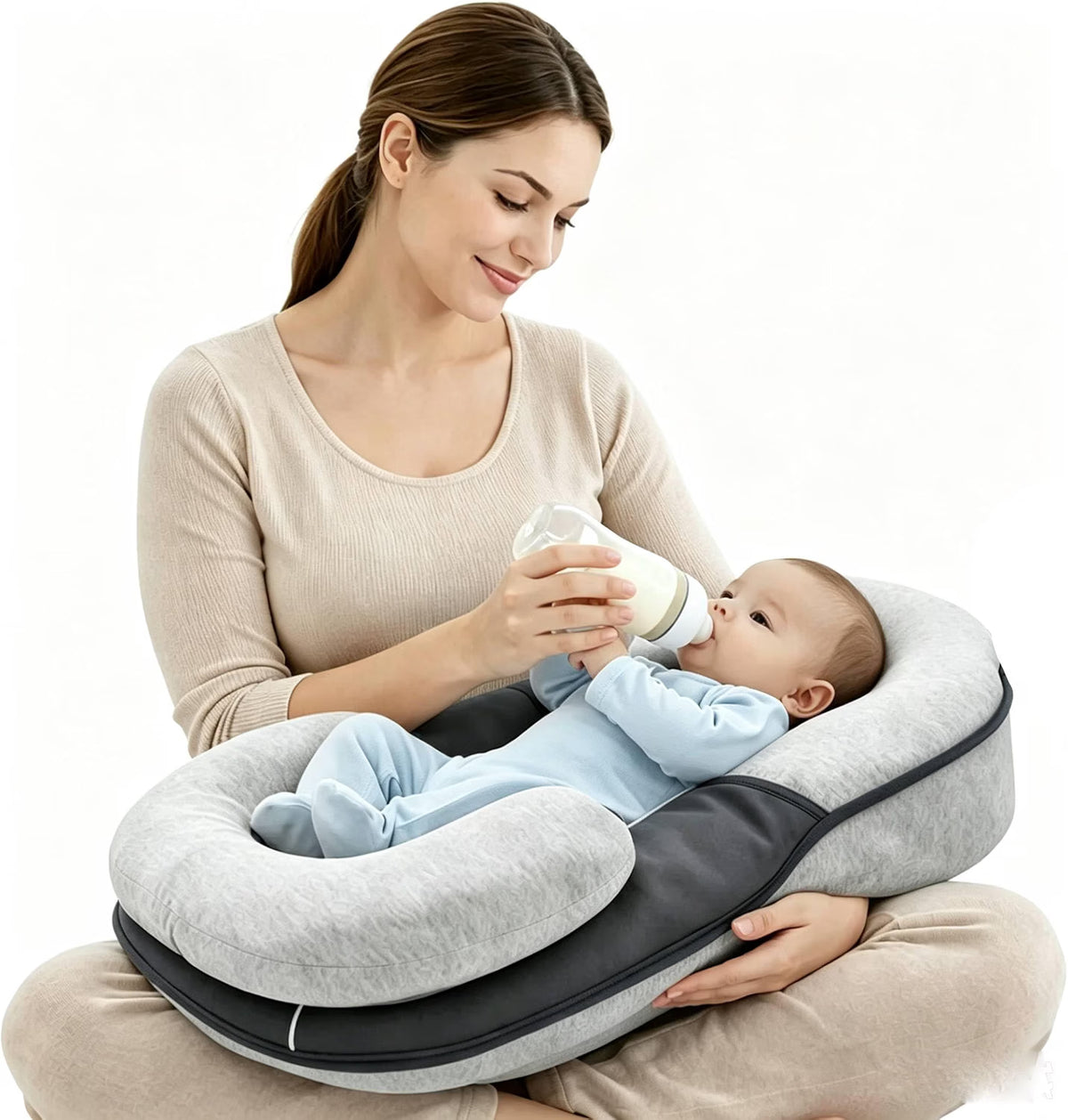 Baby Feeding Pillow, Anti Overflow Feeding Pillow for Reducing Spit-Up, Safety Nursing Pillow, Baby Lounger Reflux Wedge Breastfeeding, Removable top and Bottom (Black, Small)