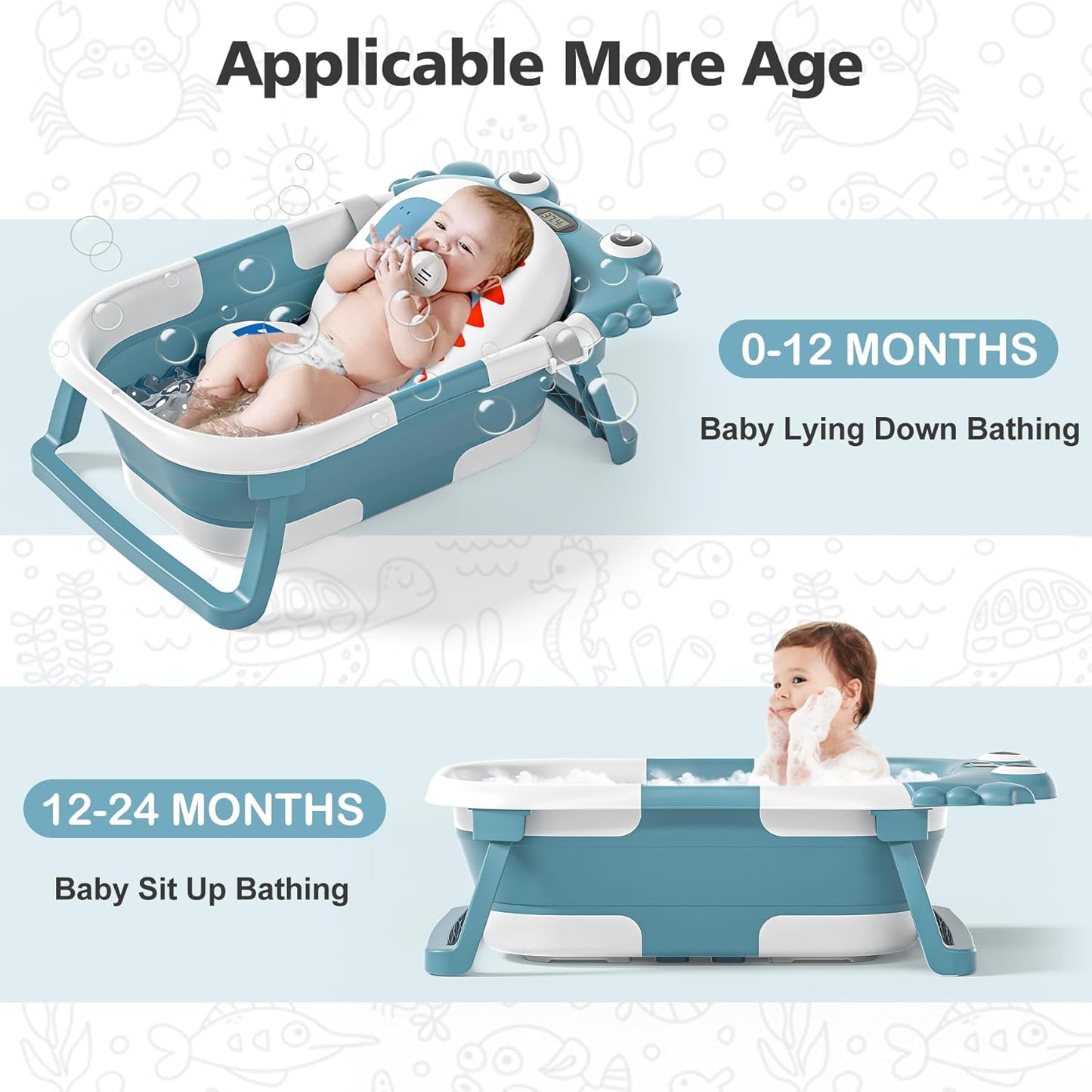 Baby Blue Bathtub for Newborns with Thermometer and Soft Floating Cushion
