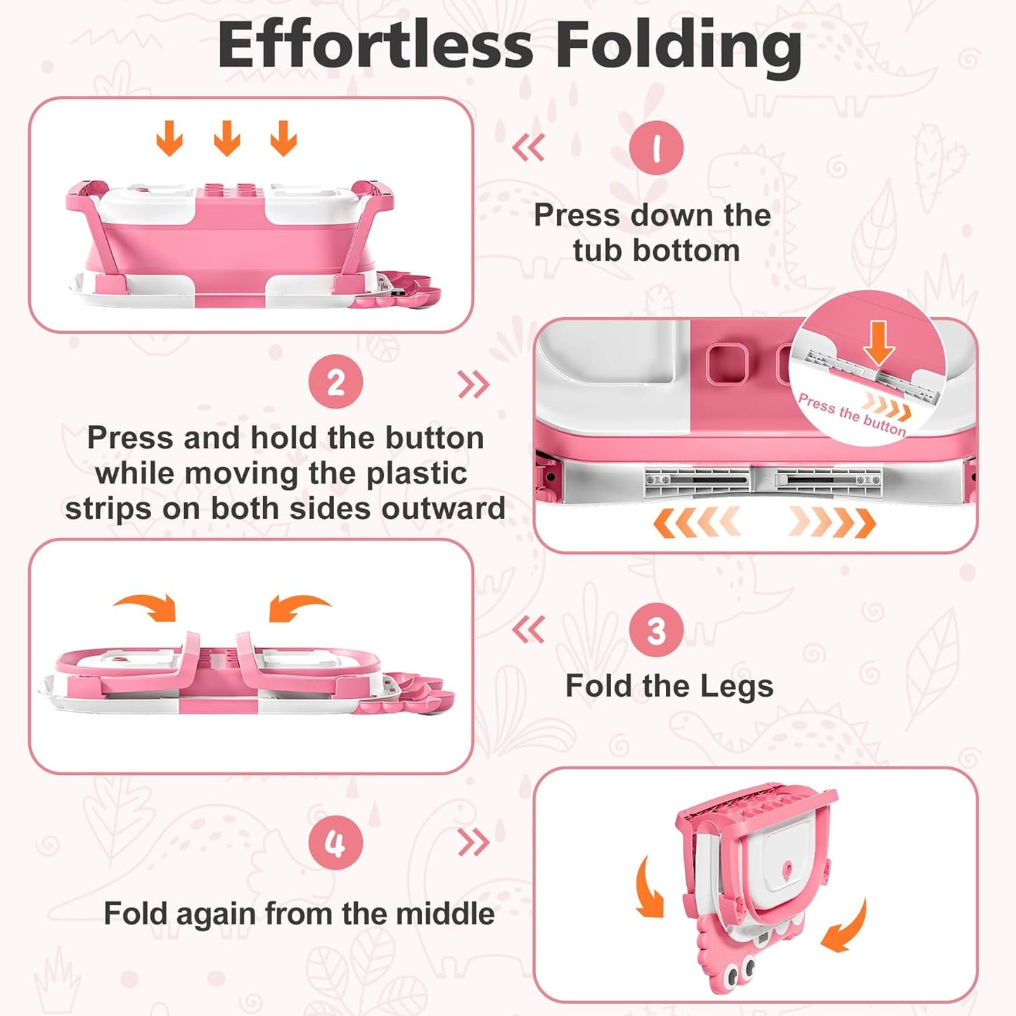 Baby Pink Bathtub for Newborns with Thermometer and Soft Floating Cushion