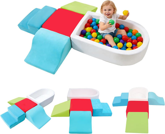 5Pcs Foam Climbing Blocks for Toddlers, Indoor Soft Climbing Toys with Ball Pit for Baby, Crawling Toys Activity Play Set for Playroom Living Room, Birthday Gifts for 1-3 Years(Balls not Included)