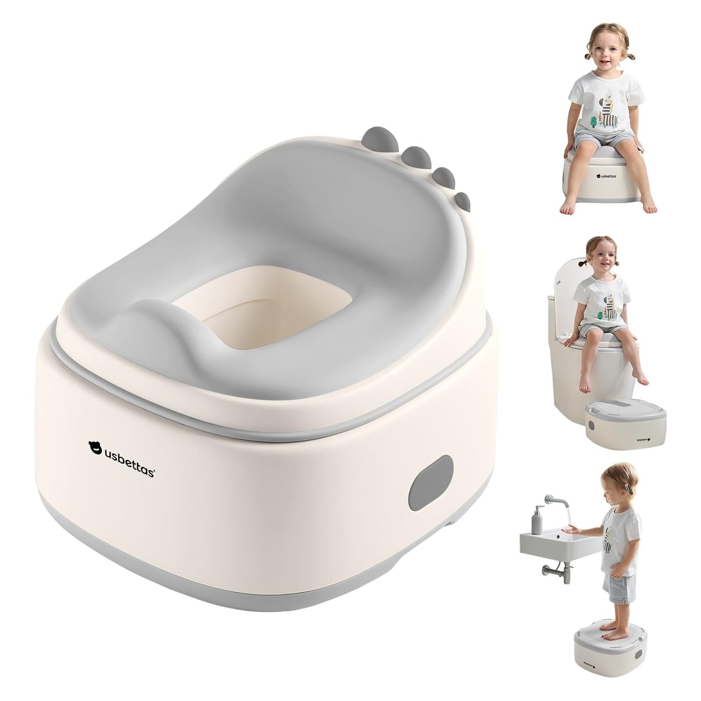 3 in 1 Potty Training Toilet, Dinosaur Toddler Potty Training Seat for Boys Girls with Comfortable Cushion, Easy-to-Clean and Anti-Slip Potty Training Step Stool for Toilet