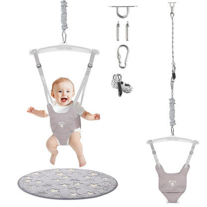 Baby Jumper with a Ceiling Hook for Infant & Toddlers with Adjustable Chain, Bouncers for Indoor/Outdoor, Baby Doorway Jumper with Soft Rug