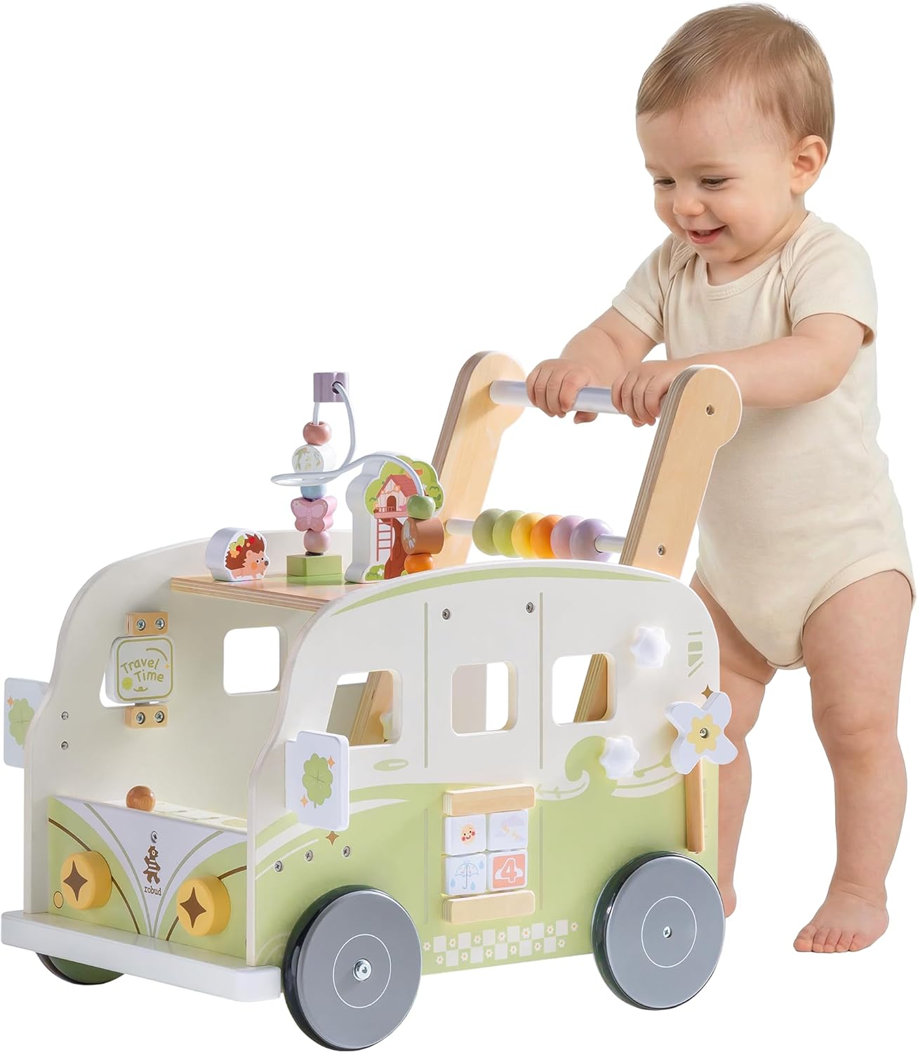 ROBUD Wooden Baby Push Walker, Forest Theme Learning Walking Toys for Baby Age 10 Months+, WRP54