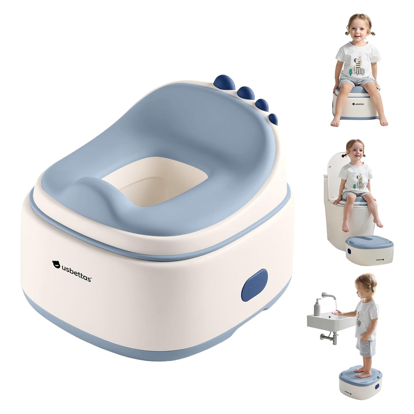 3 in 1 Potty Training Toilet, Dinosaur Toddler Potty Training Seat for Boys Girls with Comfortable Cushion, Easy-to-Clean and Anti-Slip Potty Training Step Stool for Toilet