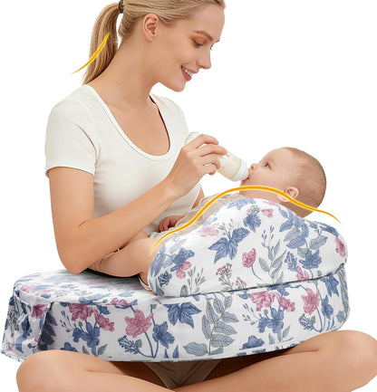 Nursing Pillow -Memory Foam Bottle & Breastfeeding Pillow with Safety Fence -Ergonomic Support, with Wider Breast Feeding Cushion, Adjustable, Removable Cover, Baby Safety