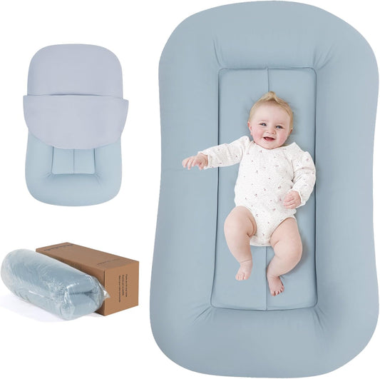 Baby Lounger, Portable Infant Support Cushion for Newborn, 0-24 Months, Buttery-Soft Infant Lounger with Cover (32 in x 19 in x 4.33 in), Baby Essentials Gifts(Ice Blue), Pallet of Product