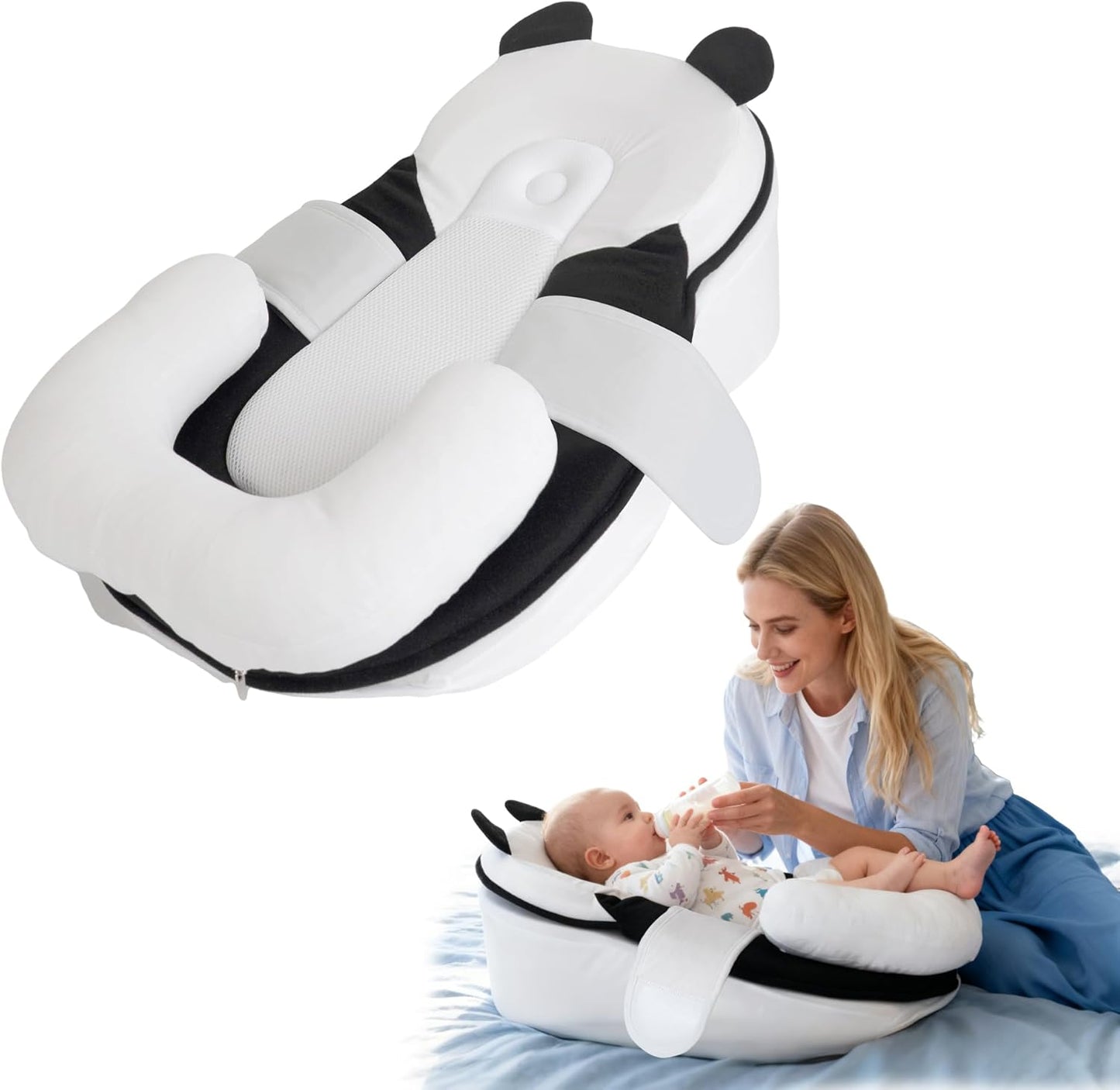 Baby Feeding Pillow, Anti Overflow Feeding Pillow for Reducing Spit-Up, Safety Nursing Pillow, Baby Lounger Reflux Wedge Breastfeeding, Removable top and Bottom (Black, Small)