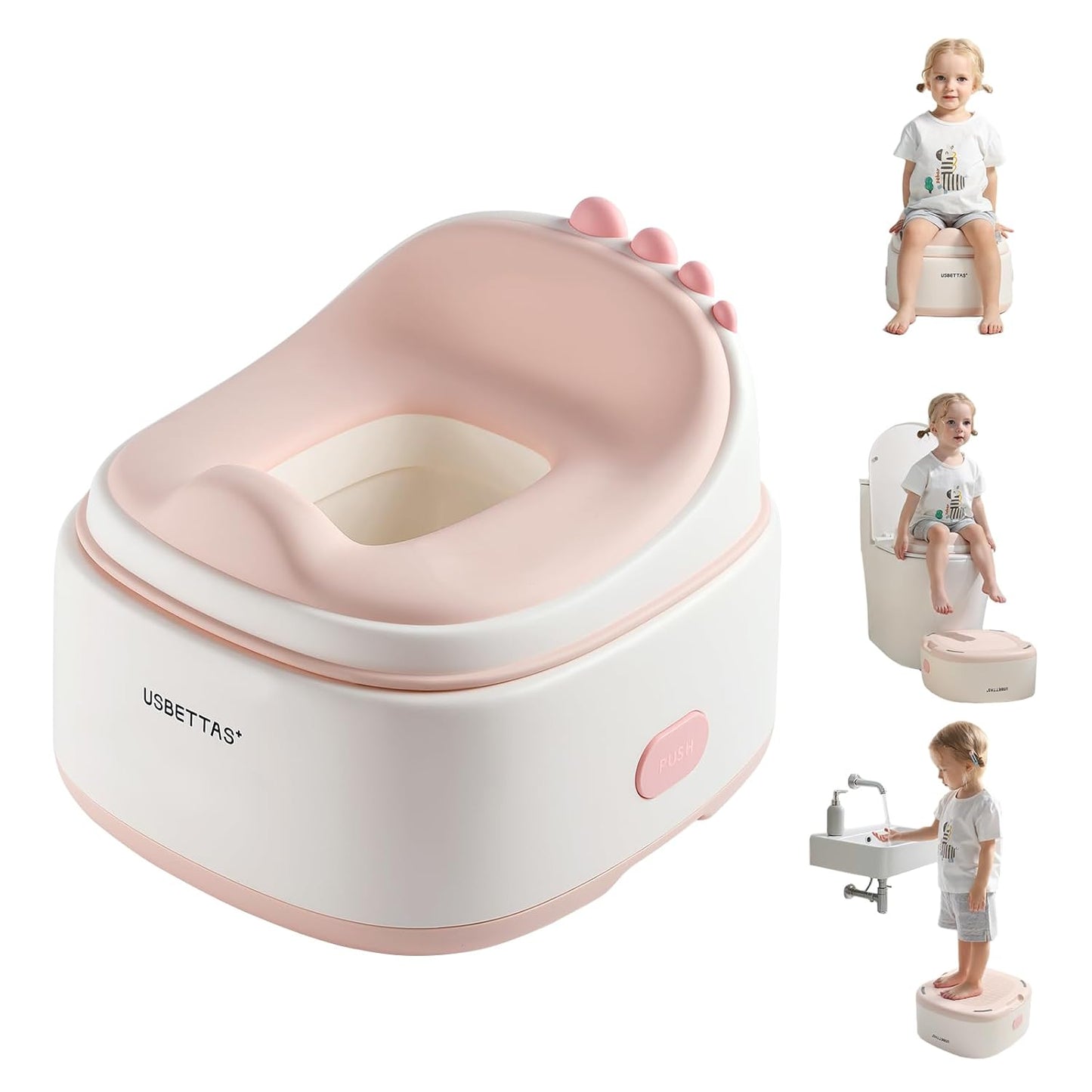 3 in 1 Potty Training Toilet, Dinosaur Toddler Potty Training Seat for Boys Girls with Comfortable Cushion, Easy-to-Clean and Anti-Slip Potty Training Step Stool for Toilet
