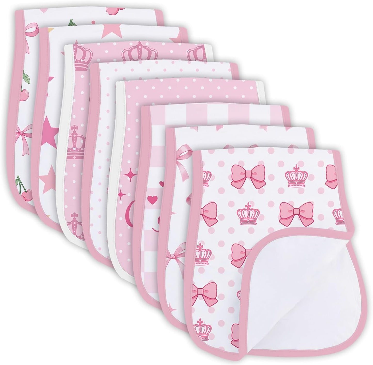 8 Pack Burp Cloths Organic Cotton, Bows Baby Burp Cloths Girls, Absorbent Baby Burping Cloth, Soft Burping Cloth Set for Feeding, New Mom Gifts for Newborns Essentials Gift Set, 19”x9”