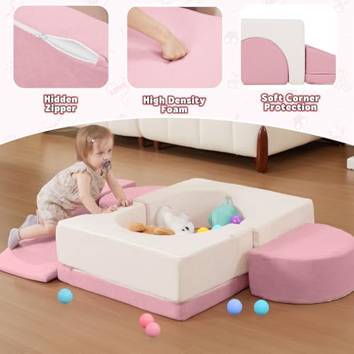 HAHASOLE Foam Climbing Toys for Toddlers with Ball Pit | Convertible Indoor Playset